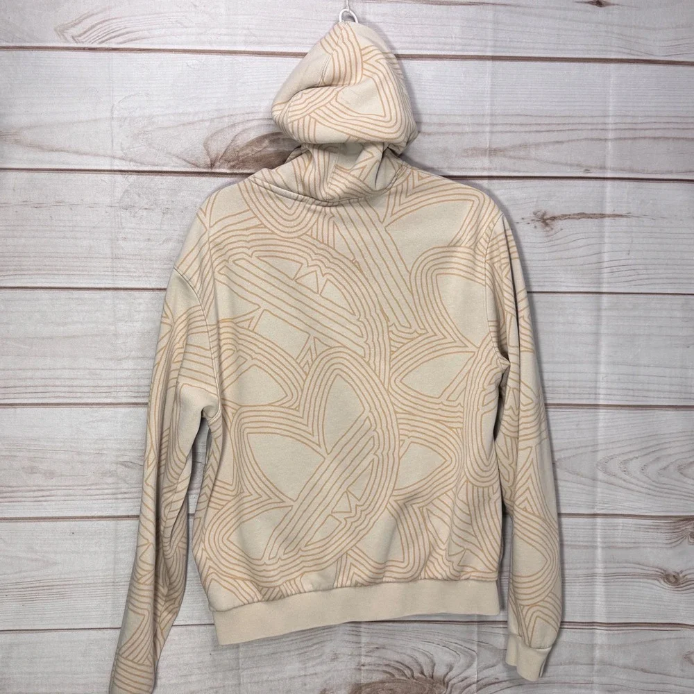 Adidas Originals Athletic Club Hoodie Cream Tan Abstract Trefoil Pattern XL